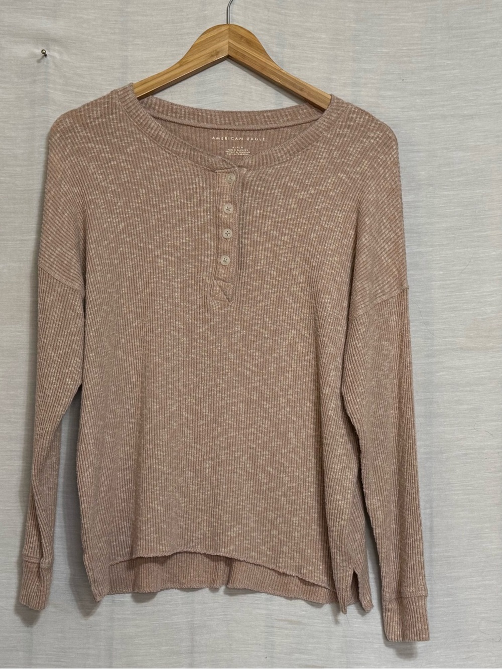 American Eagle Brown Marl Waffle Knit Henley Top M